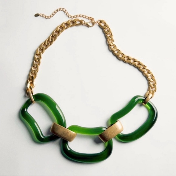 Zara Chain Belt Green Resin Gold Chain Size 32 NWT - Picture 3 of 4